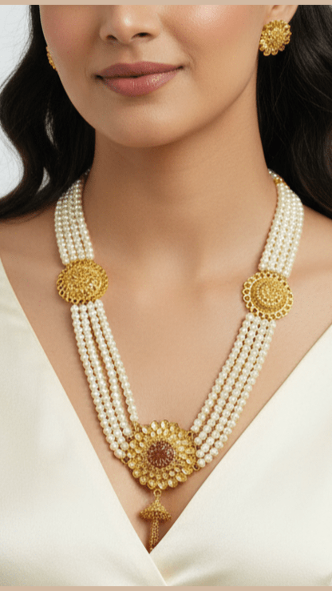 Moti Gold Plated Sunflower Necklace Set