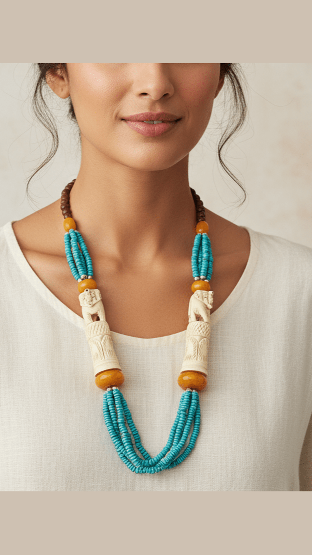 CARVED BONE Vintage Beaded Necklace