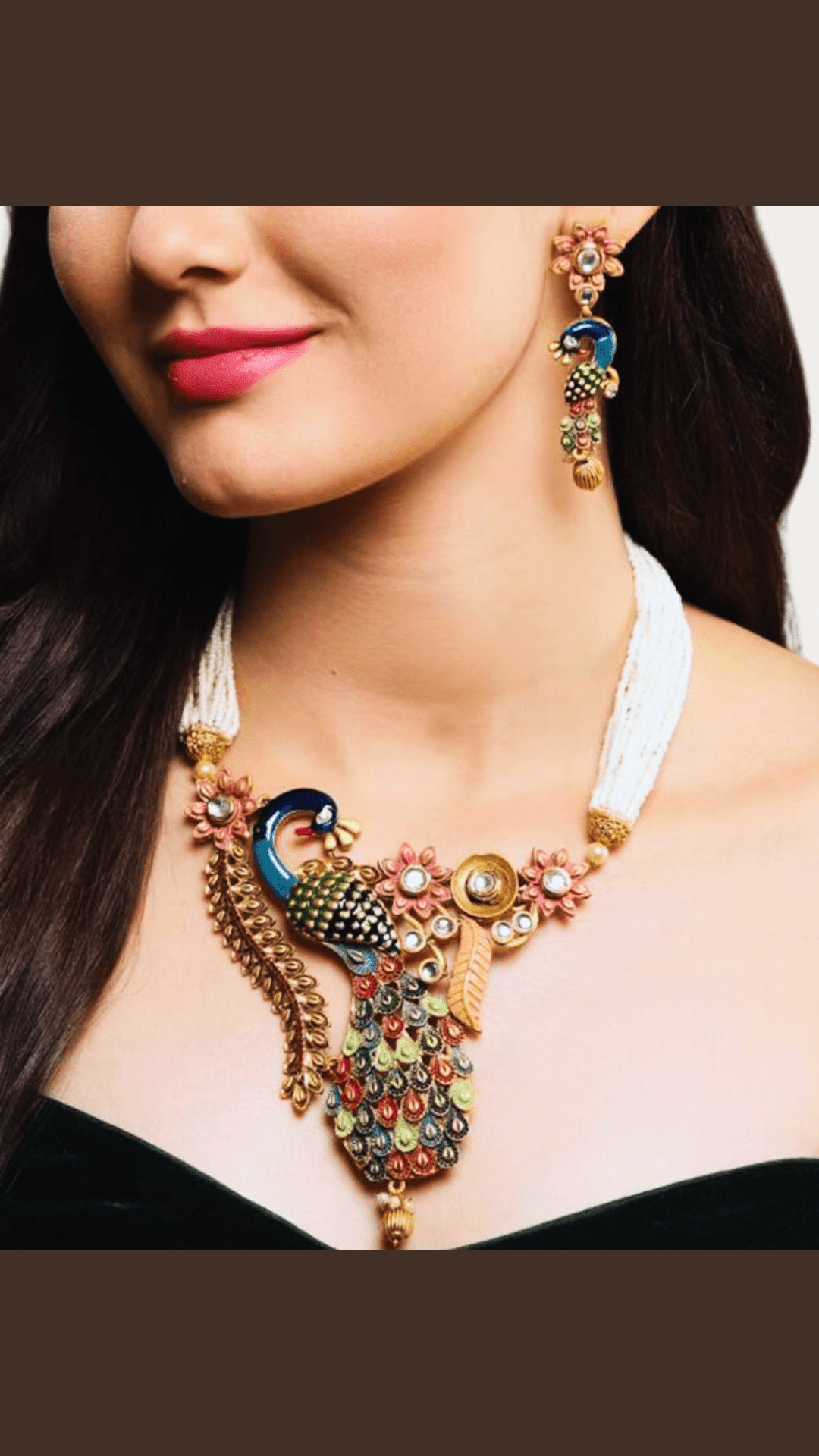 Long Meenakari Peacock Necklace Set, Indian Necklace,