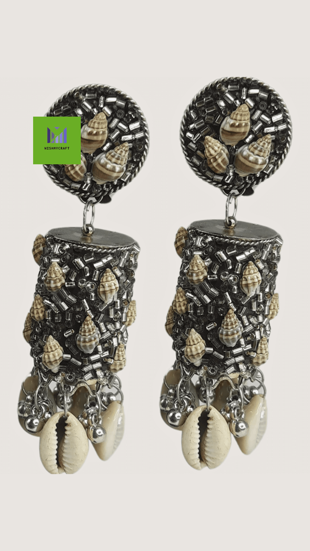 Oxidized With Sea Shell Afghani Black Polish Jhumka