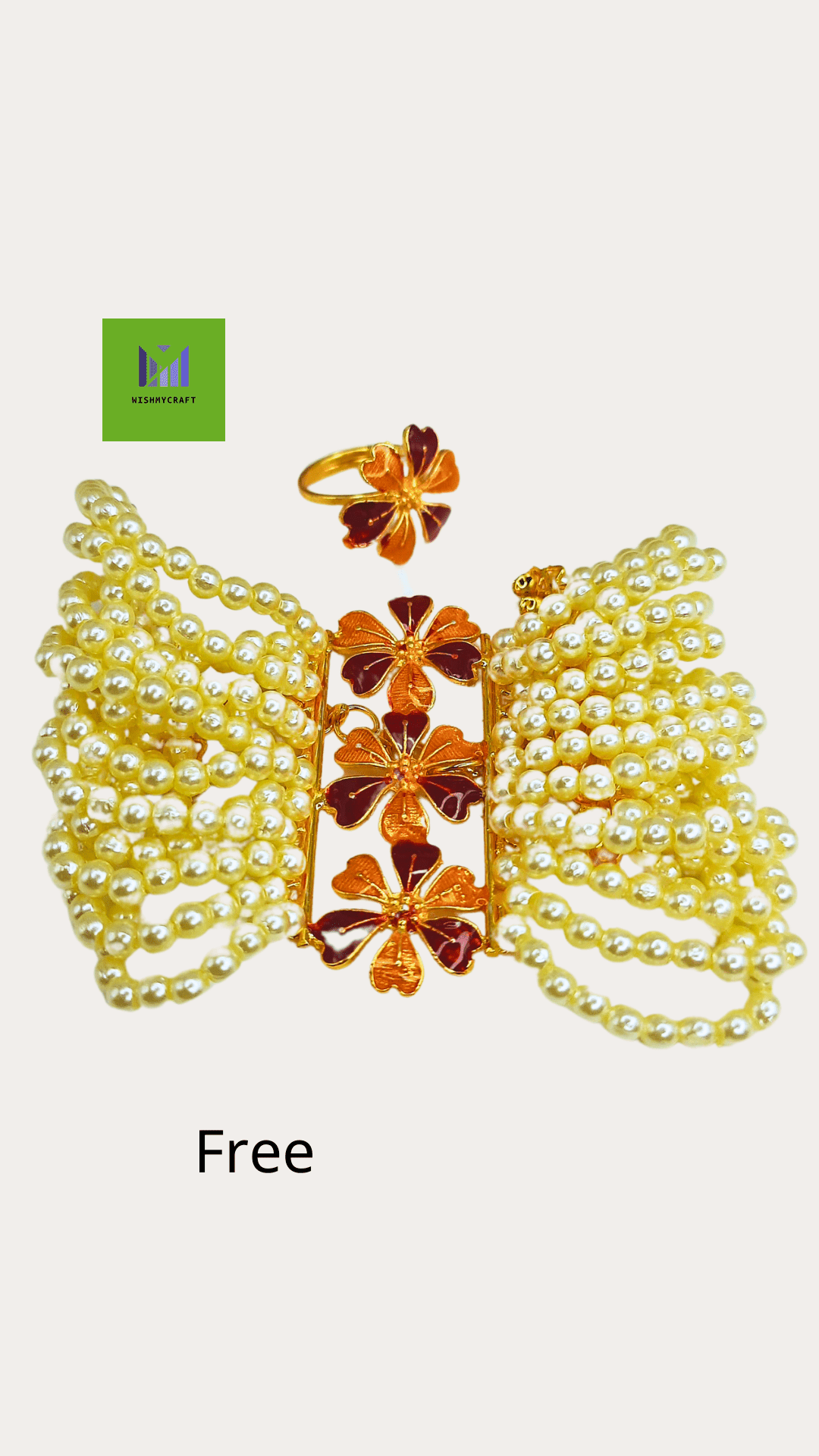Moti Gold Plated Necklace Set With Free Mantasha Bracelet & Adjustable Finger ring