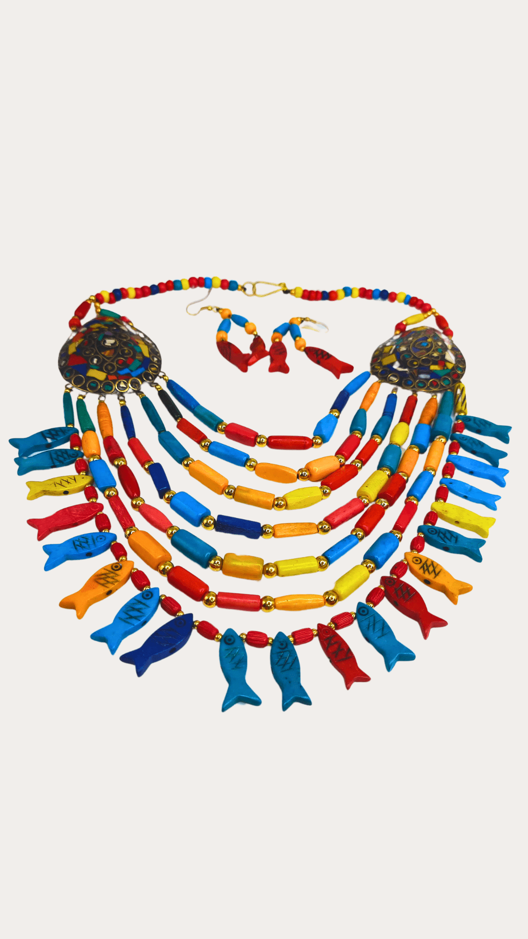 Turquoise Tibeti Fish Motif Multi Colour Beads Necklace