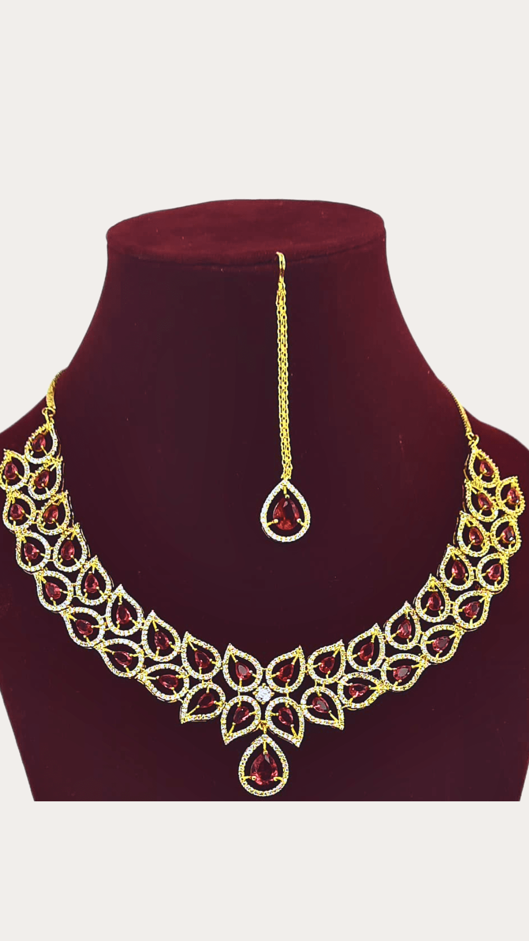 Costume Ad Stone Fitted Elegant Rose Colour Necklace Set With Maang Tikka