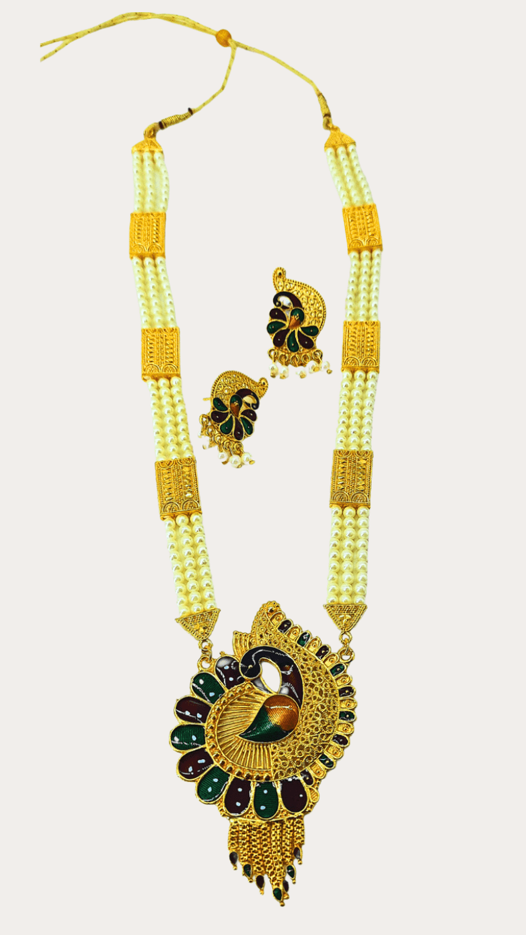 Moti Gold Plated Meenakari Peacock Necklace Set