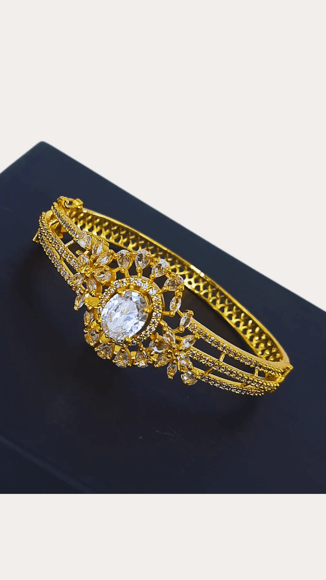 Ad Stone Fitted Adjustable Golden Plated Bangle