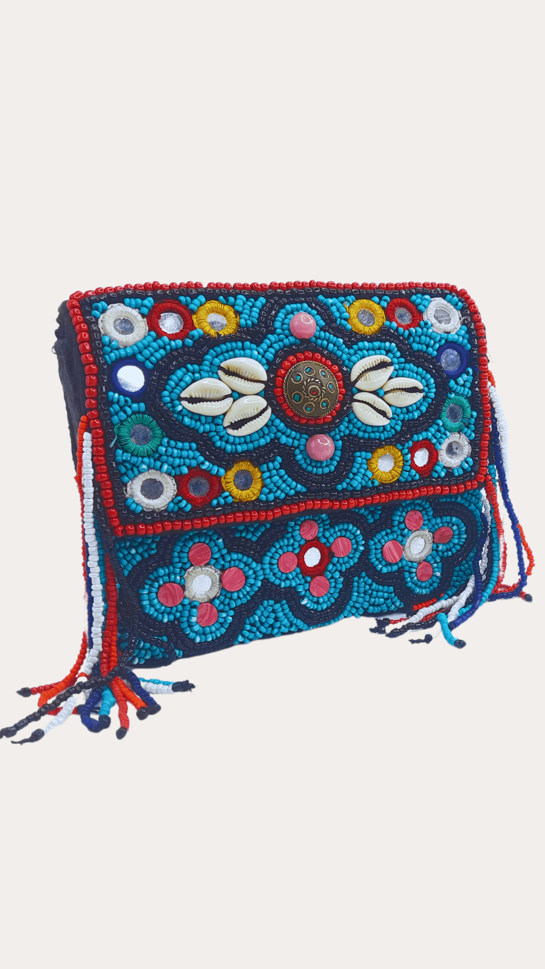 Handcrafted beads tibeti boho sky and mix colour sling bag for women