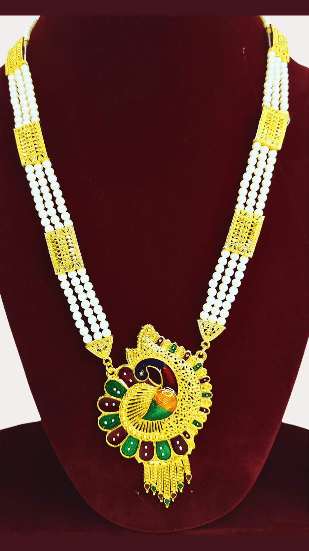 Moti Gold Plated Meenakari Peacock Necklace Set