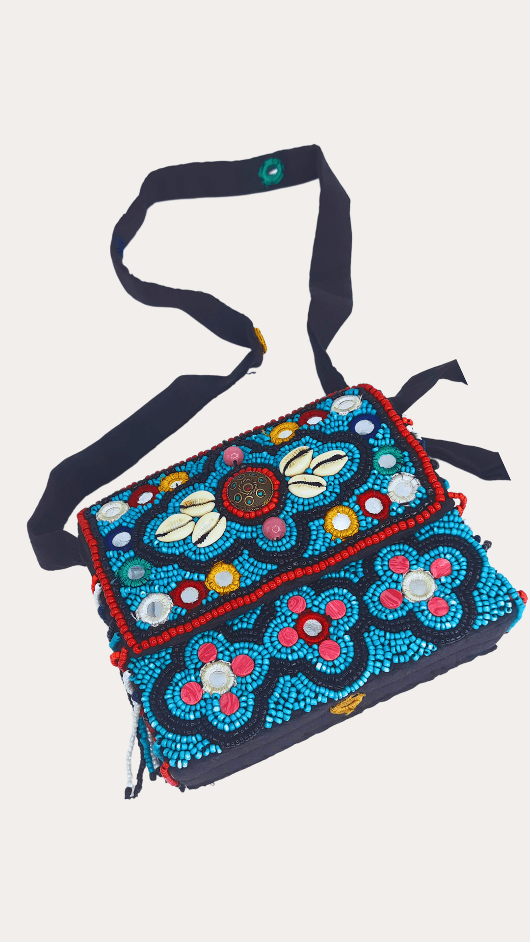 Handcrafted beads tibeti boho sky and mix colour sling bag for women