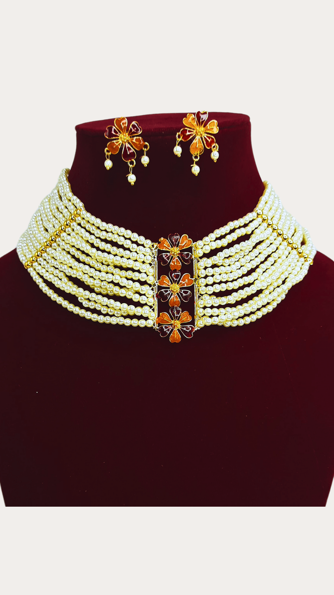 Moti Gold Plated Choker Necklace With Mantasha Bracelet And Adjustable Fingerring