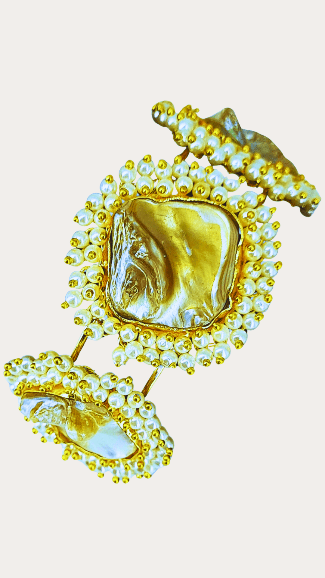 Fancy Brass Adjustable Bangle With Tiny Moti Work