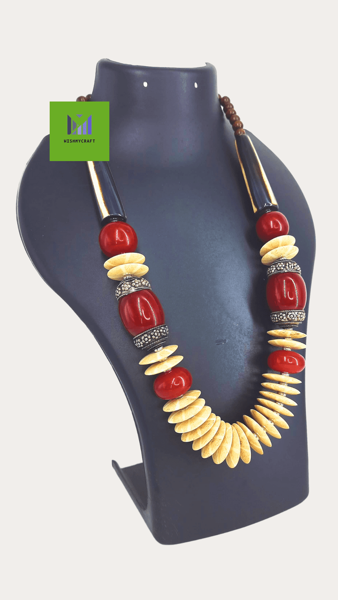 Maroon And Cream Colour Button Beads Necklace