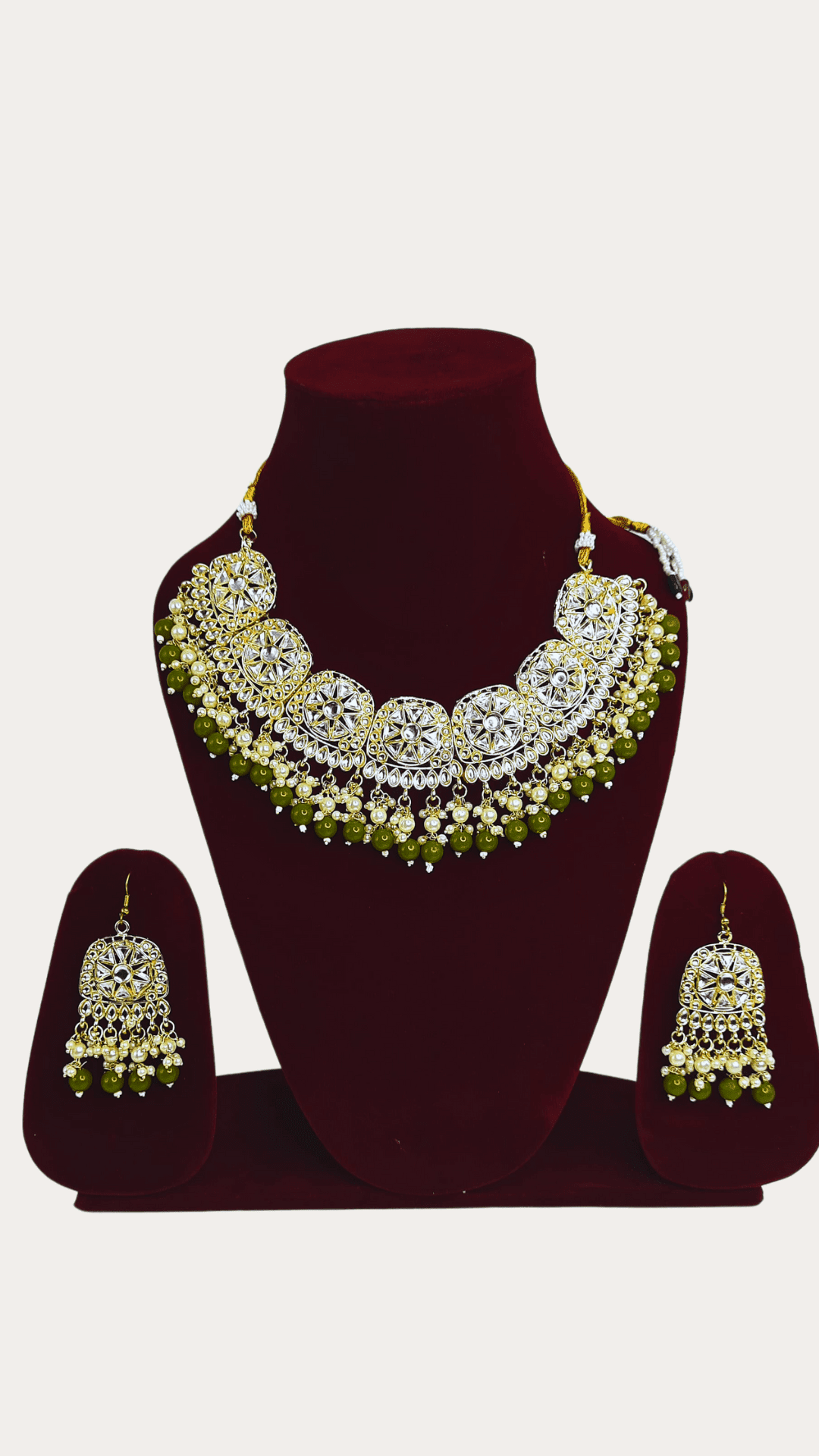 Kundan olive green necklace set