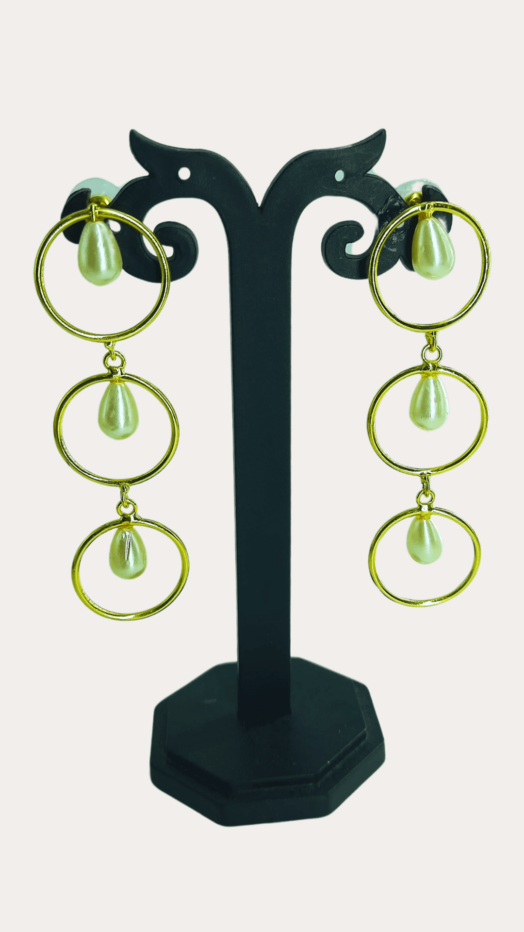 Fancy Brass Pearl Drop Golden Hoops Dangler Earrings