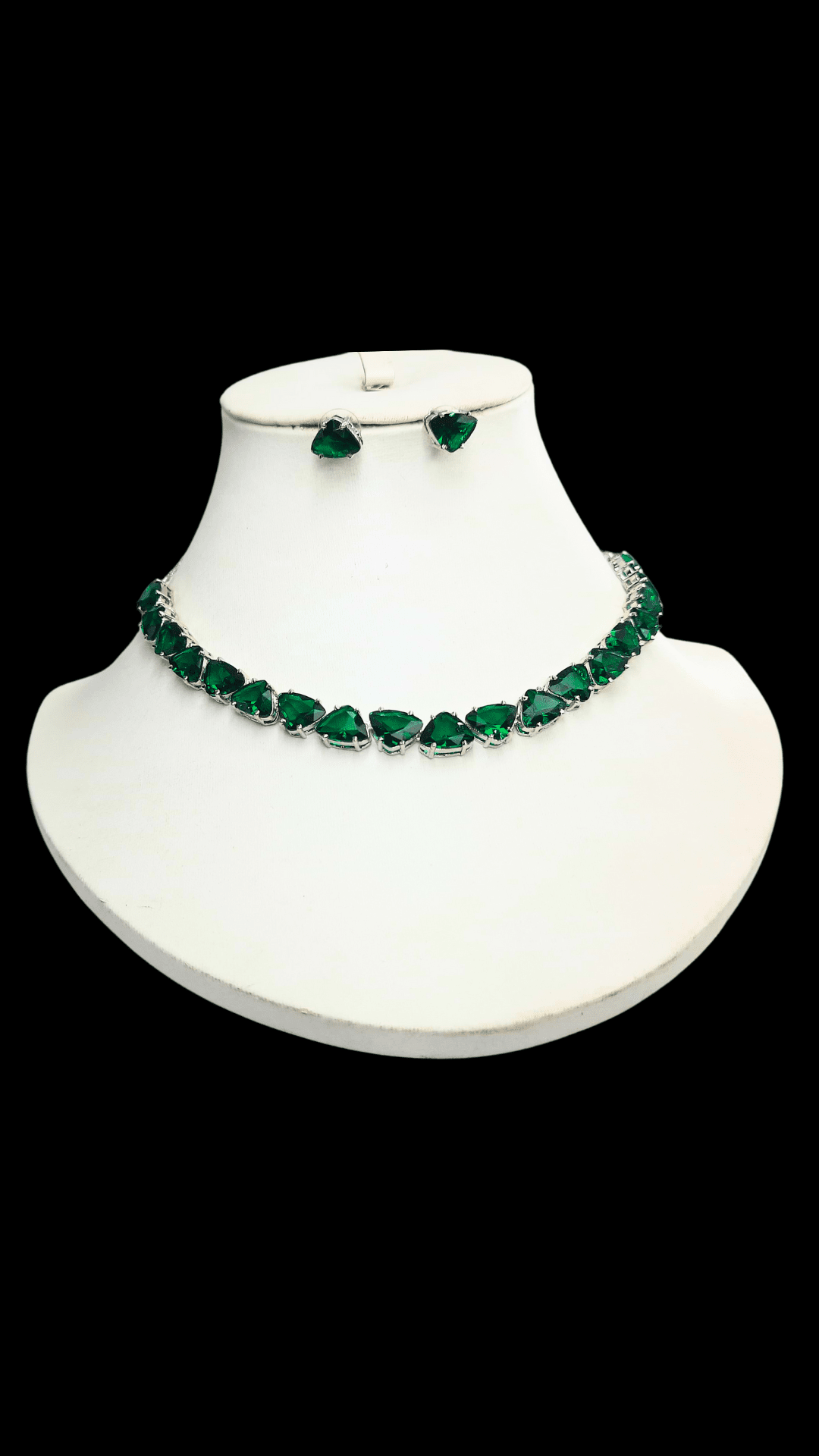 Costume Triangle Shaped Ad Emerald Green Colour Necklace Set