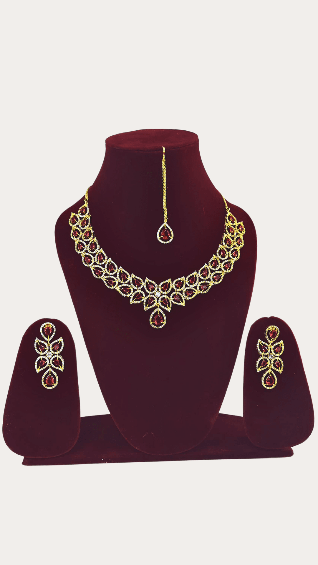 Costume Ad Stone Fitted Elegant Rose Colour Necklace Set With Maang Tikka