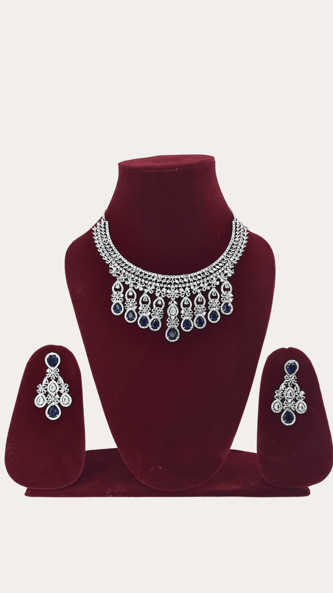 Dazzling Ad Stone Fitted Blue Colour Necklace Set With Maang Tikka