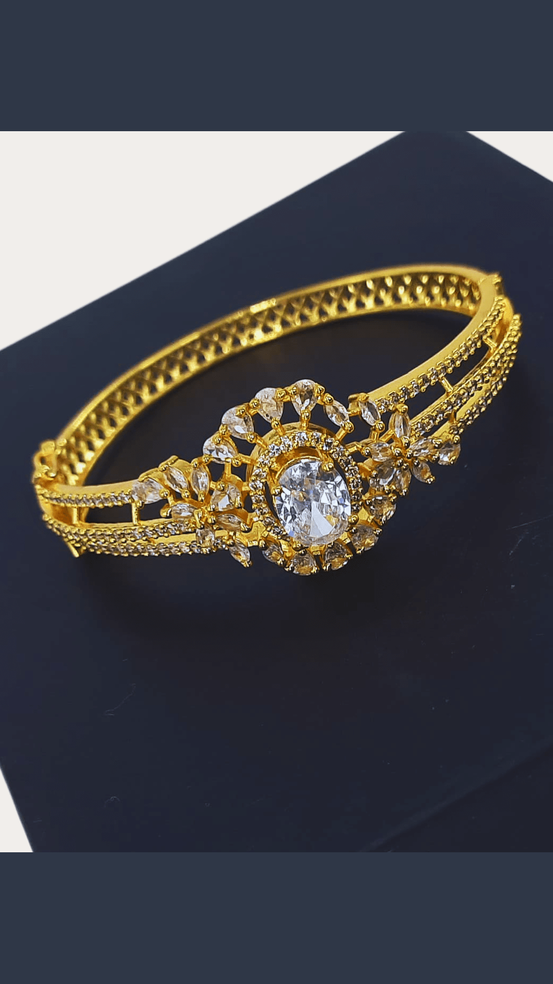 Ad Stone Fitted Adjustable Golden Plated Bangle