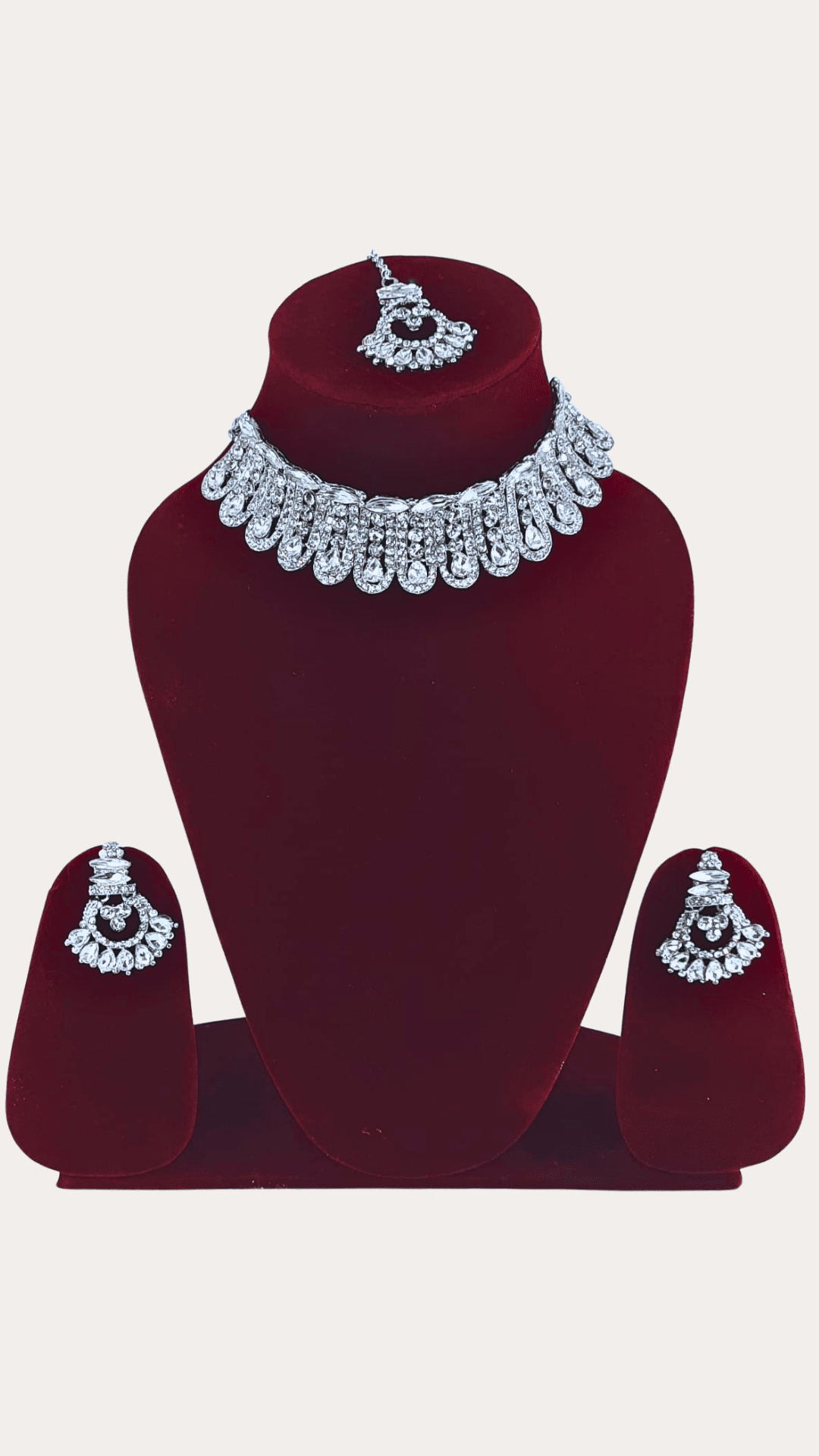 Alloy Artificial Rhodium Stone Necklace Set With Mang Tikka
