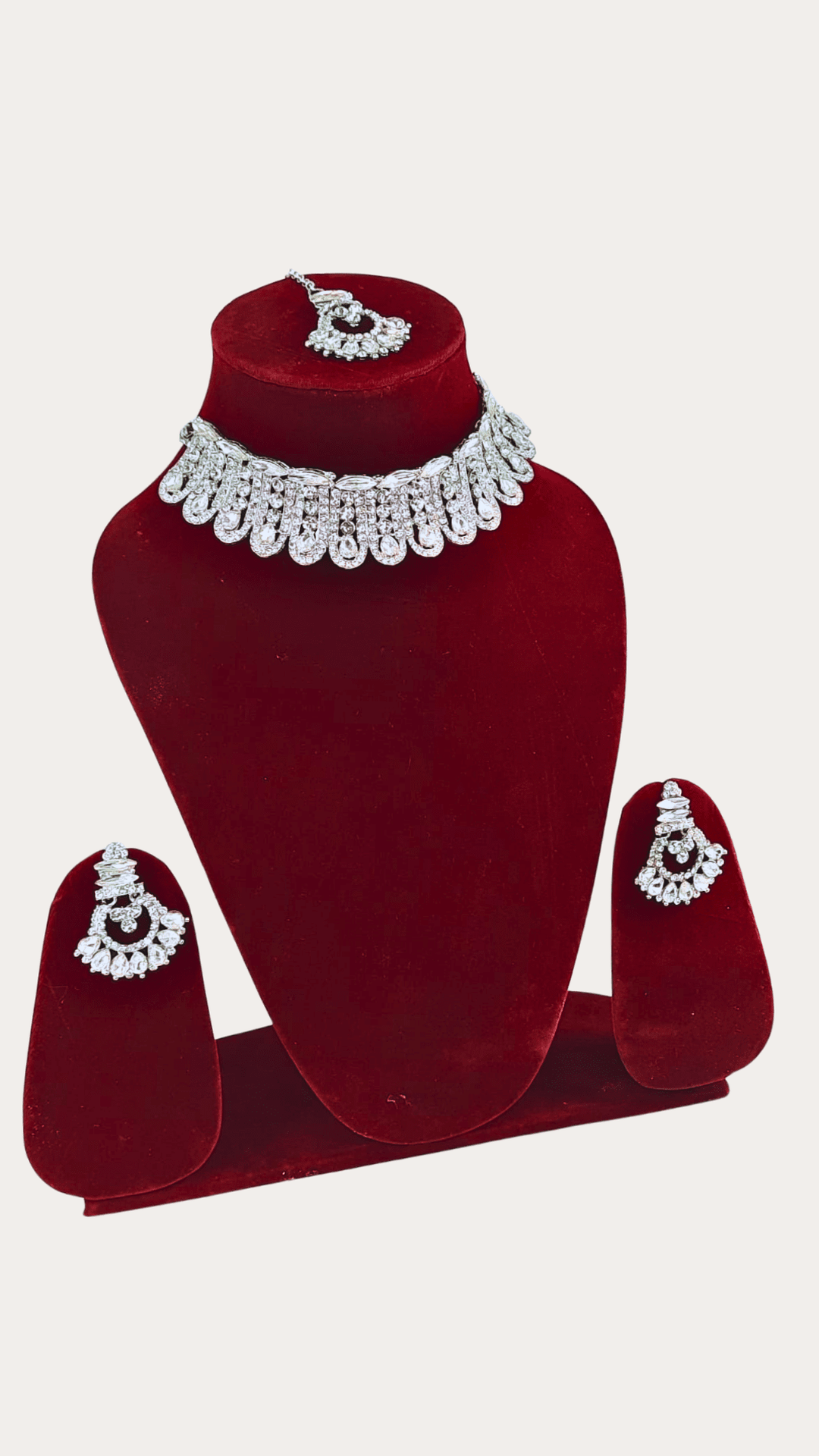 Alloy Artificial Rhodium Stone Necklace Set With Mang Tikka