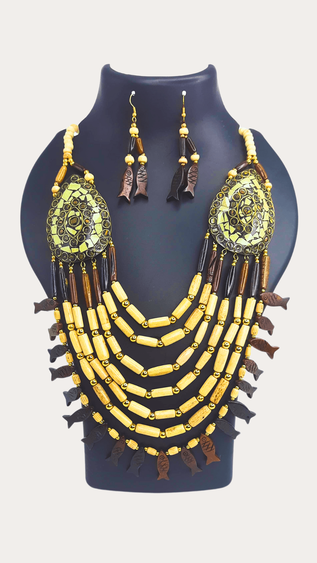 Beads fish motif tibeti long africano tribal necklace