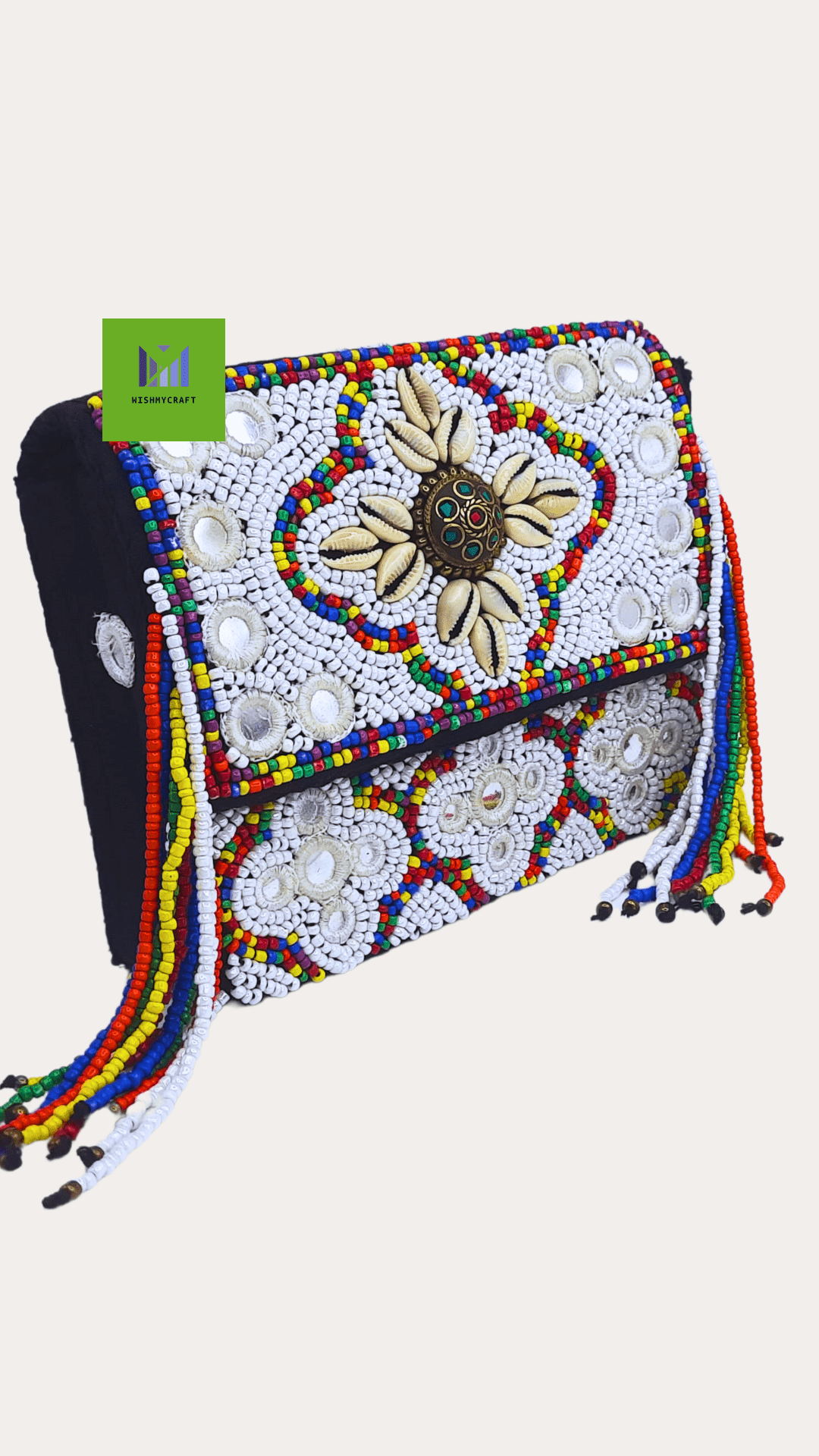 Handcrafted beads tibeti boho white and mix colour sling bag for women