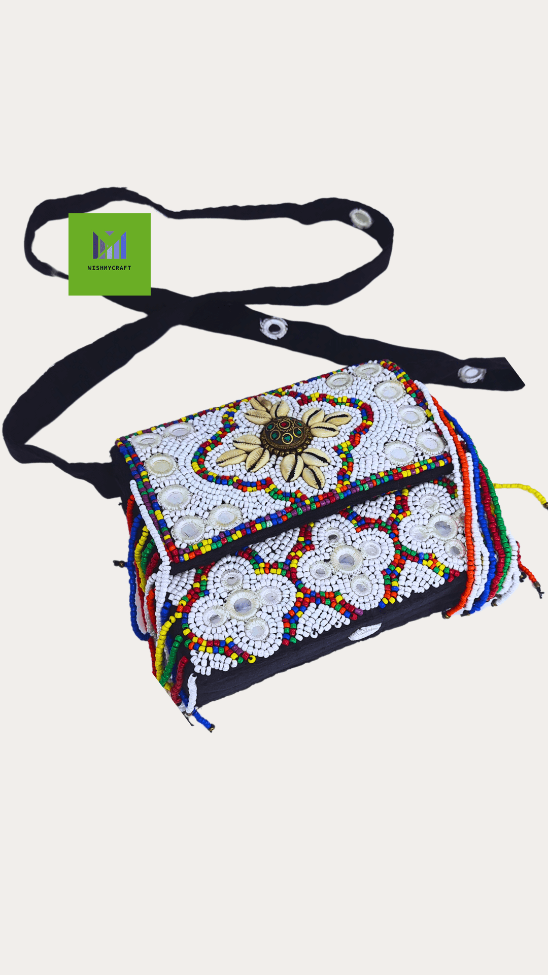 Handcrafted beads tibeti boho white and mix colour sling bag for women