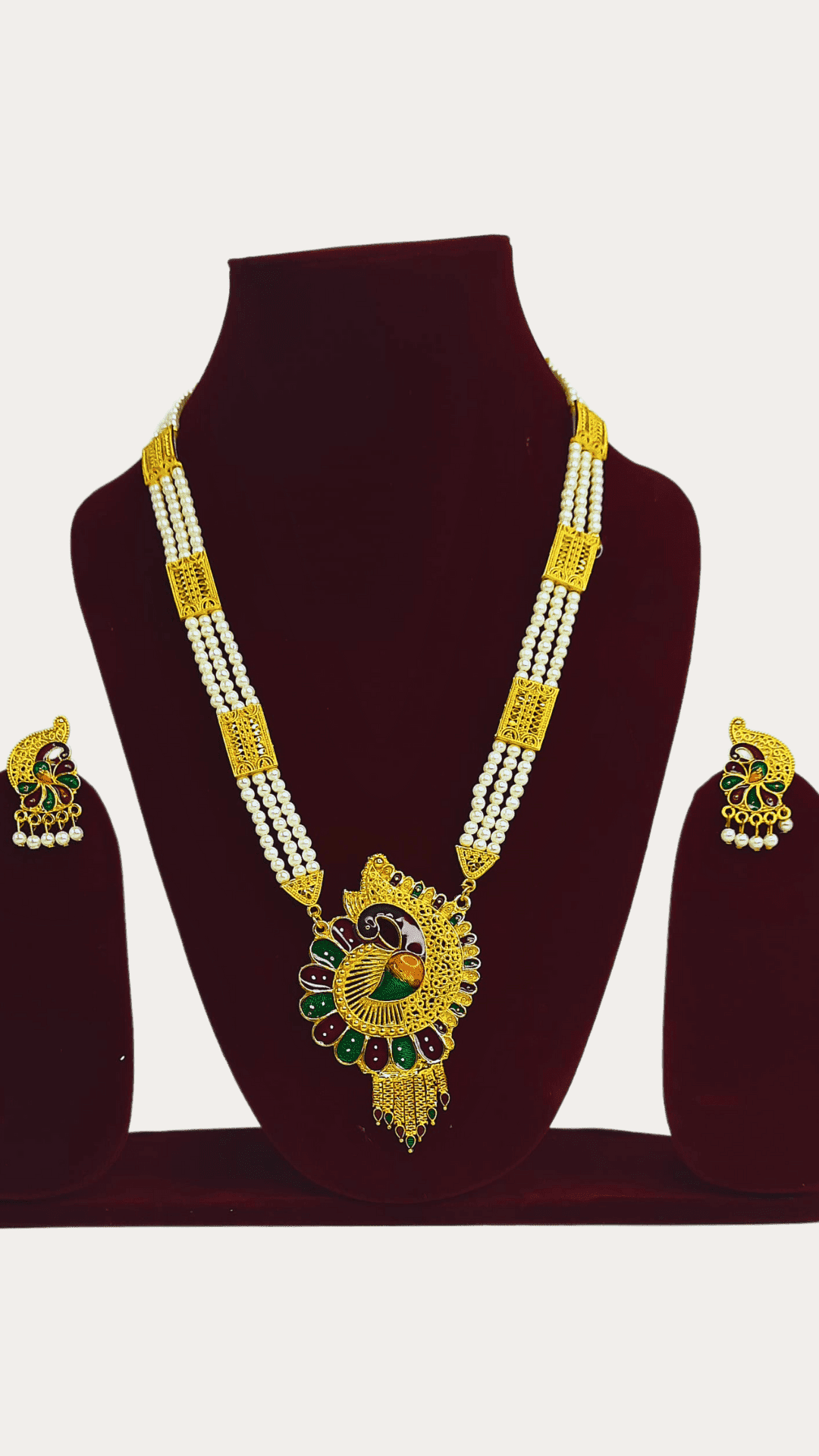 Moti Gold Plated Meenakari Peacock Necklace Set