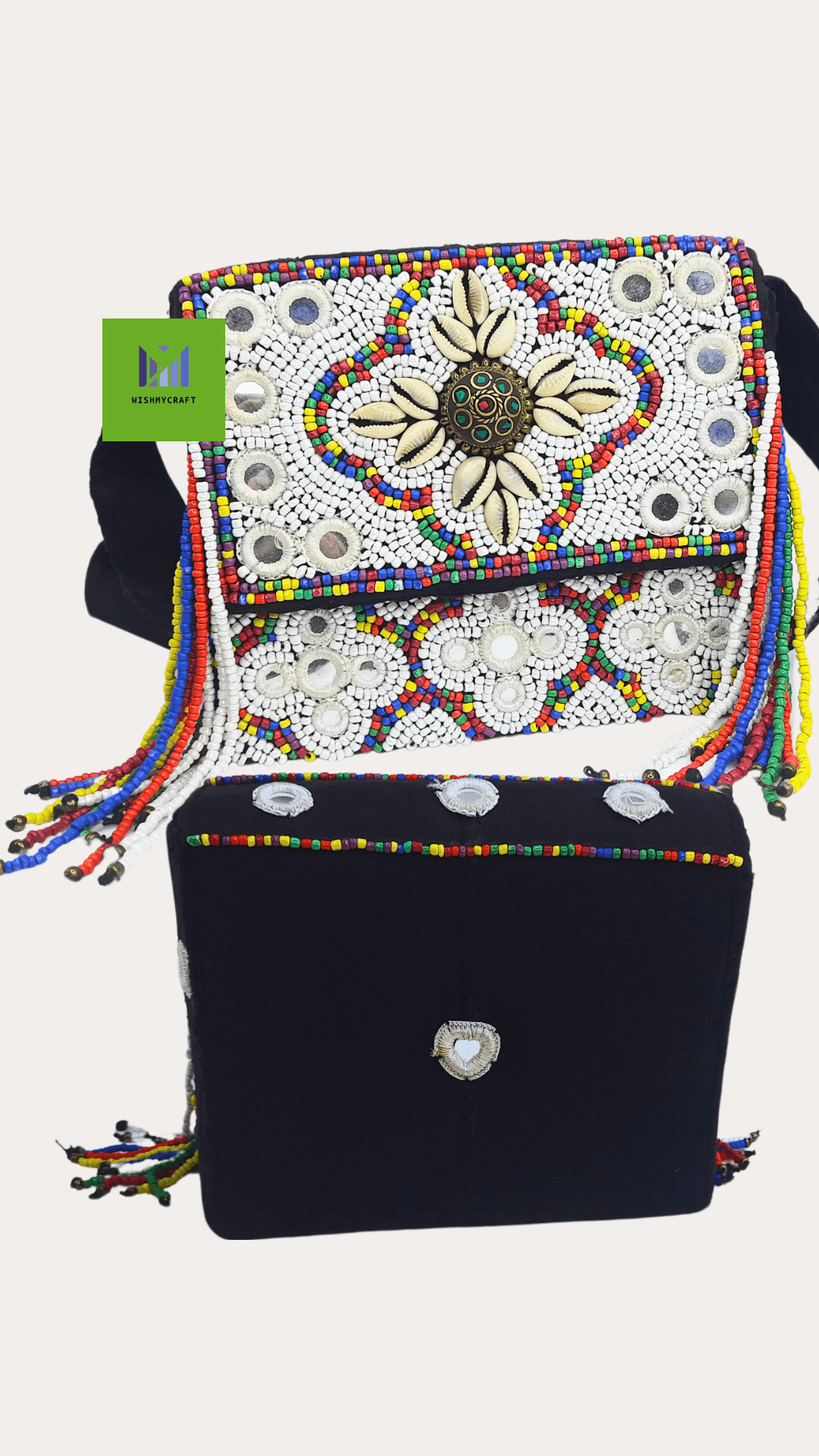 Handcrafted beads tibeti boho white and mix colour sling bag for women