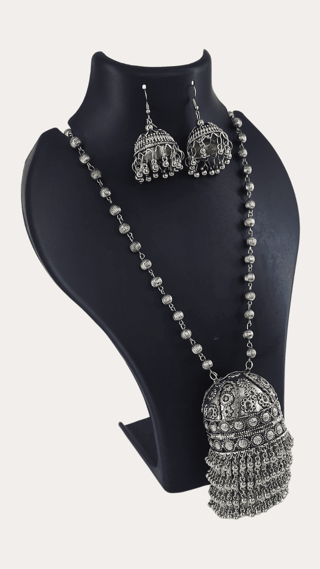 Oxidize Long Chain Set With Big Size Jhumka
