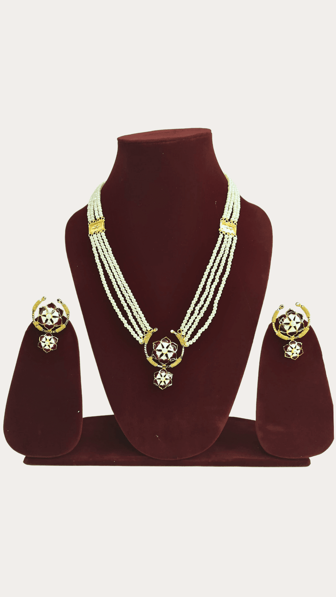 Moti Gold Plated Flowery Necklace Set