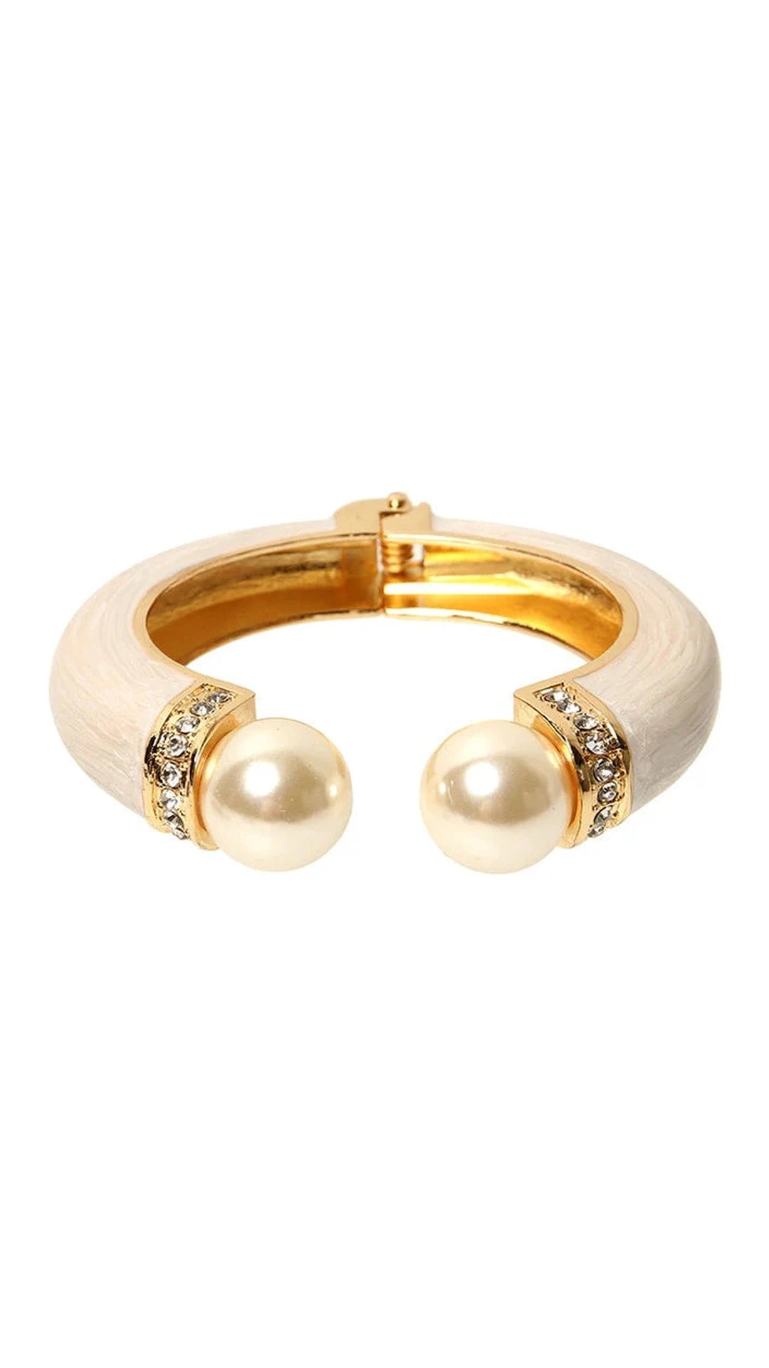 Vintage Black Enamel & Whole Pearl Torque Cuff