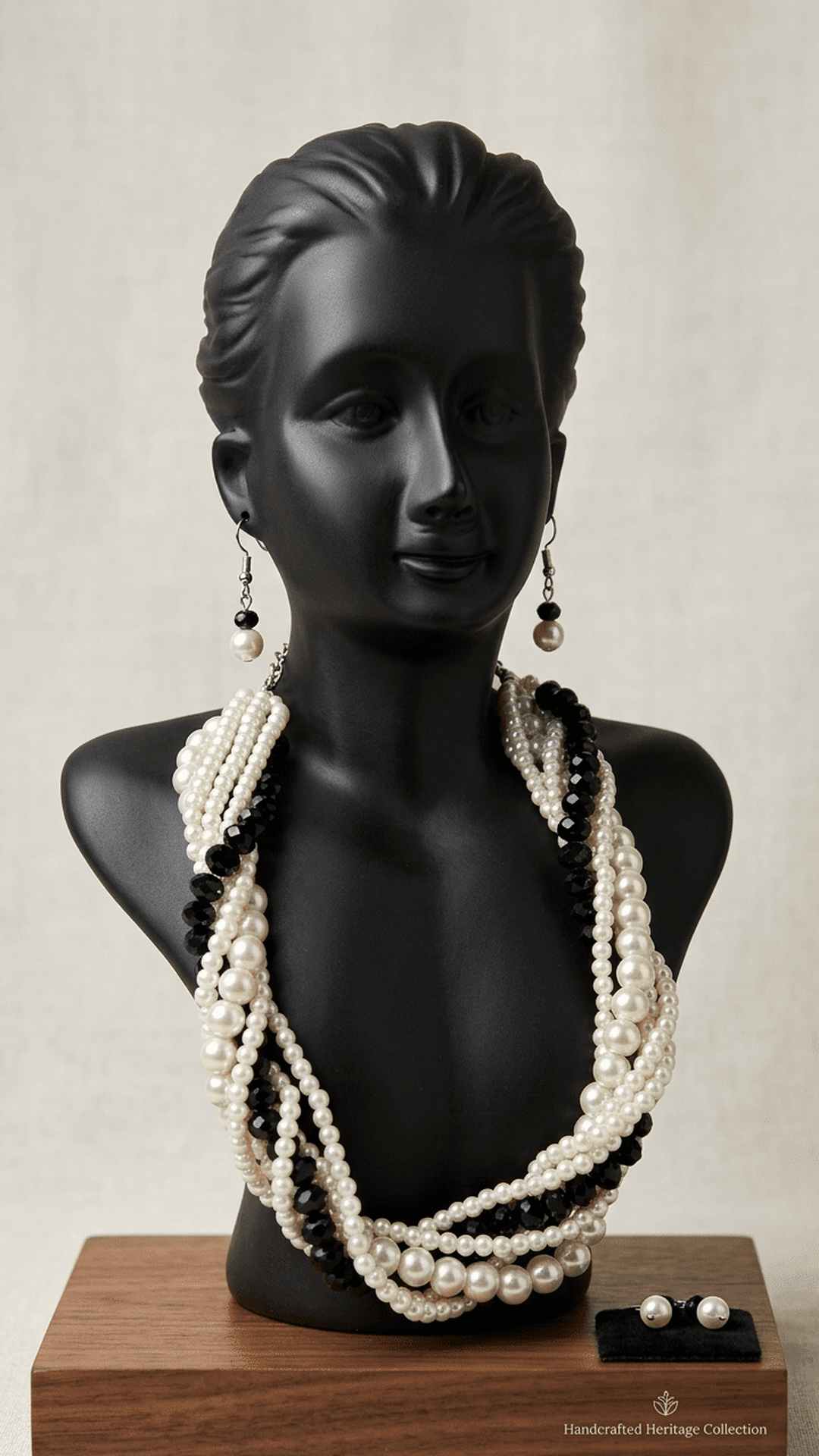 Versatile White Pearl With Black Crystal NeckPiece