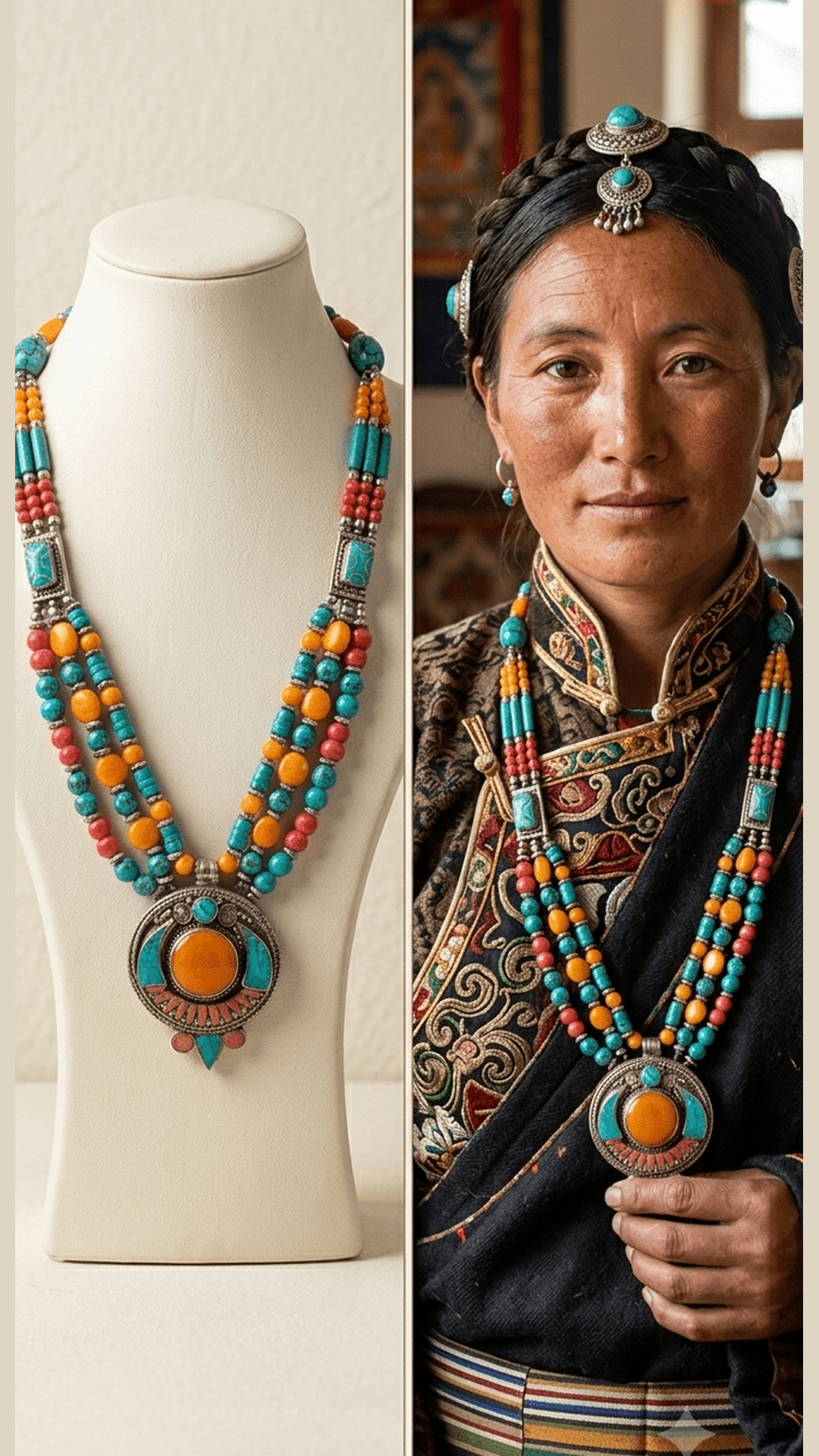 Tibetan / Nepalese Style Multi-Strand Statement Pendant Necklace