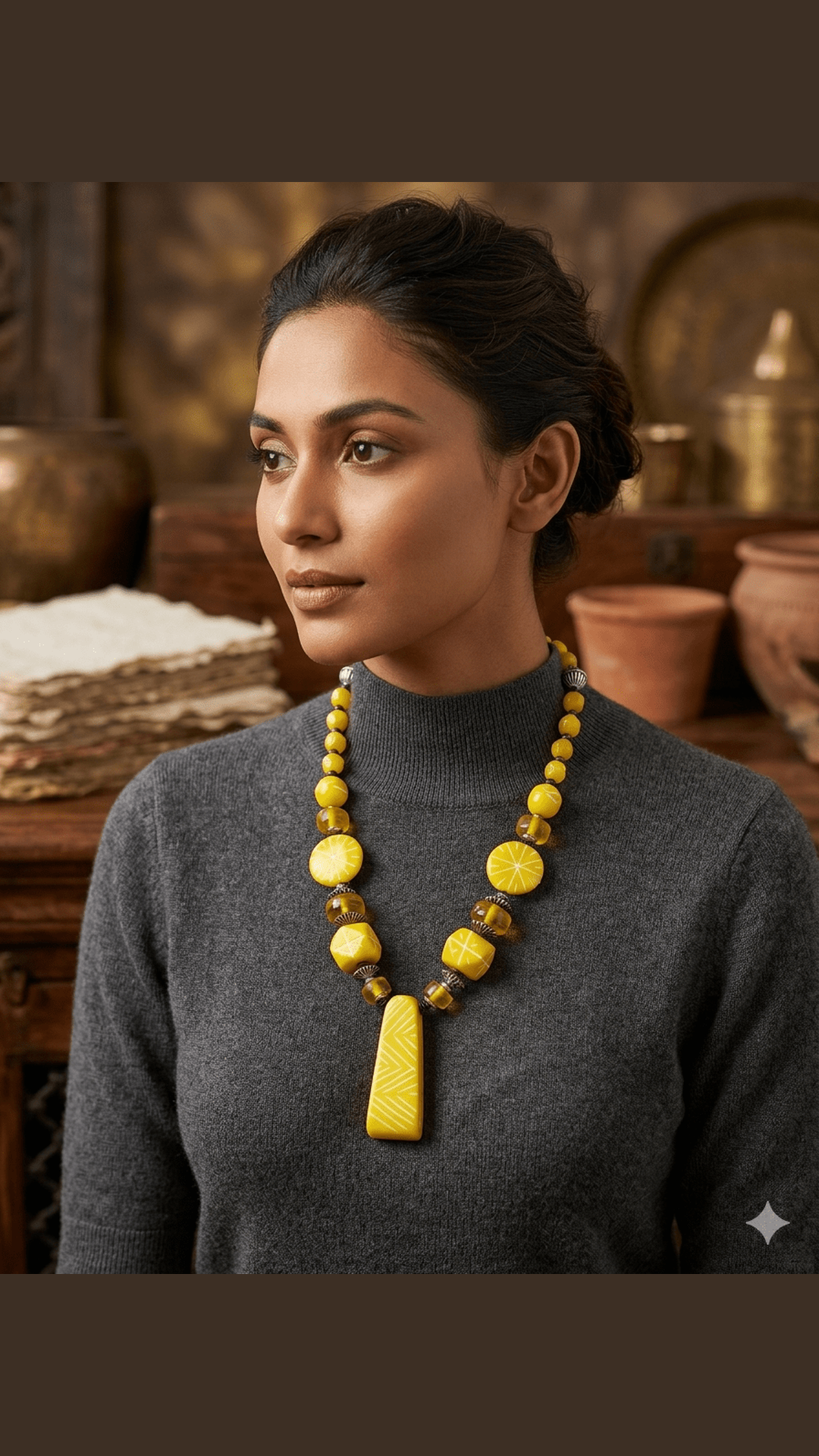 The Tribal Orbit Yellow Beads Necklace