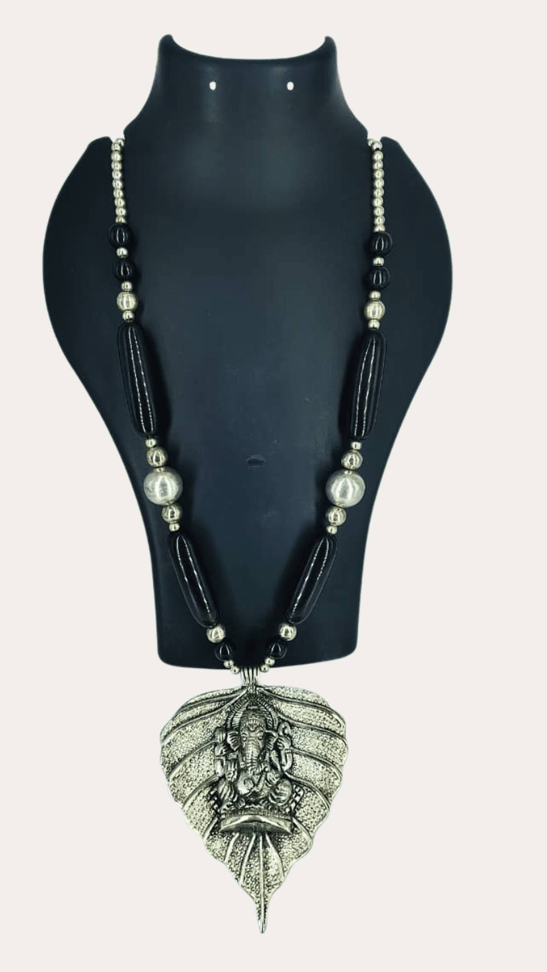 Oxidize German Silver Ganesh Pendent Beads Necklace