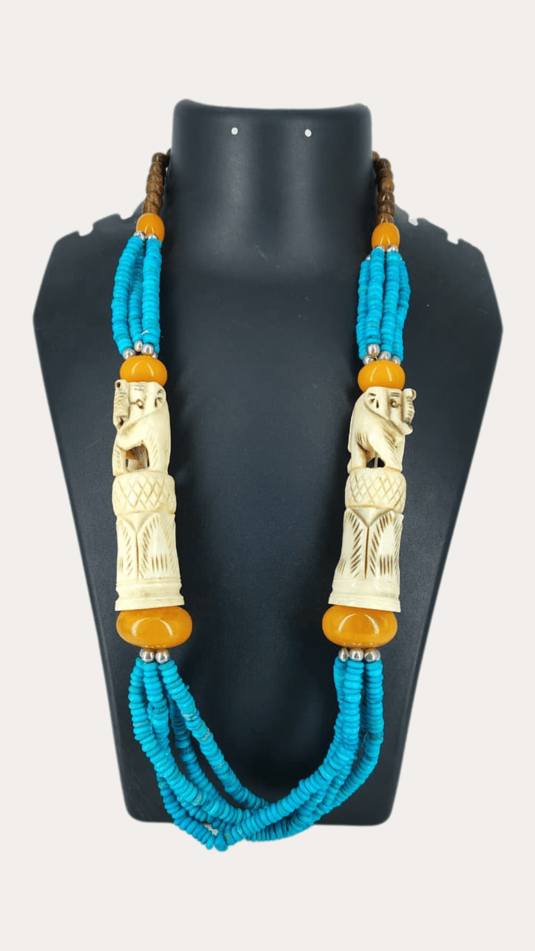 CARVED BONE Vintage Beaded Necklace