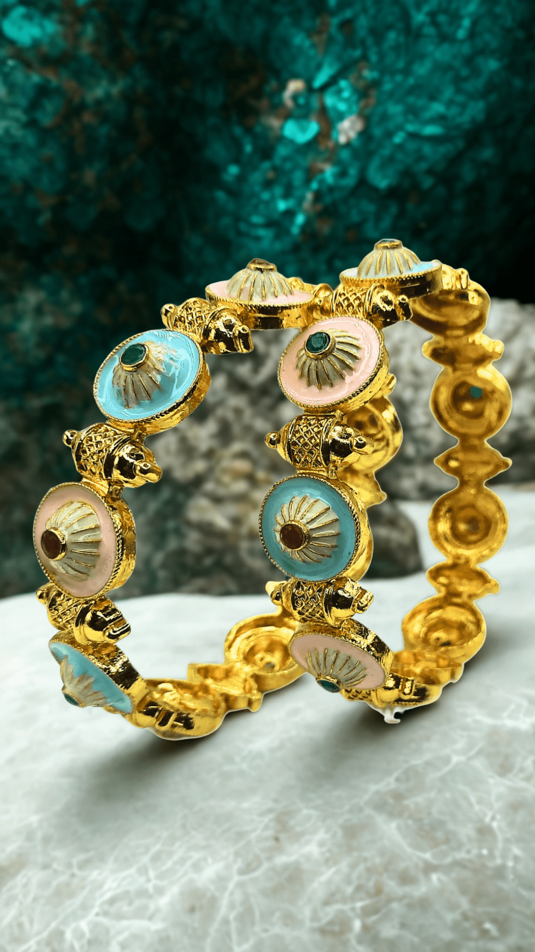 Meenakari Gold Plated Pota Stone Women and Girls Bangle 2.4