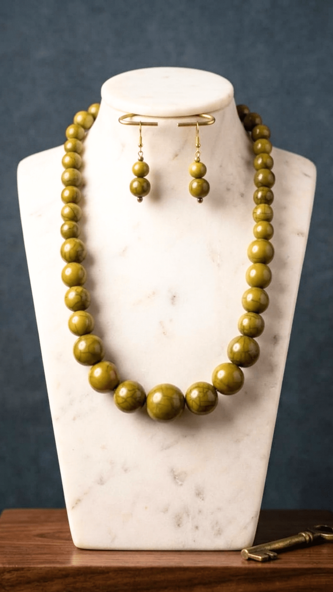 Olive Green Ball Beaded Necklace Set
