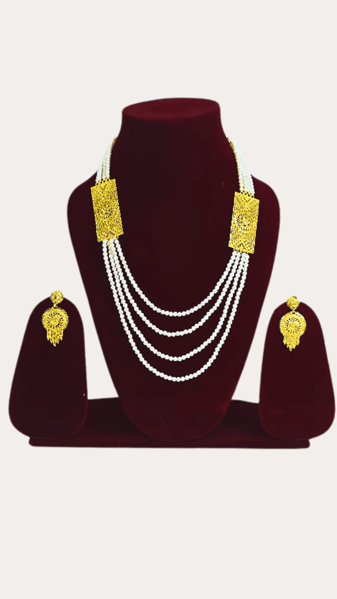 Moti Gold Plated 4Line Layred Necklace