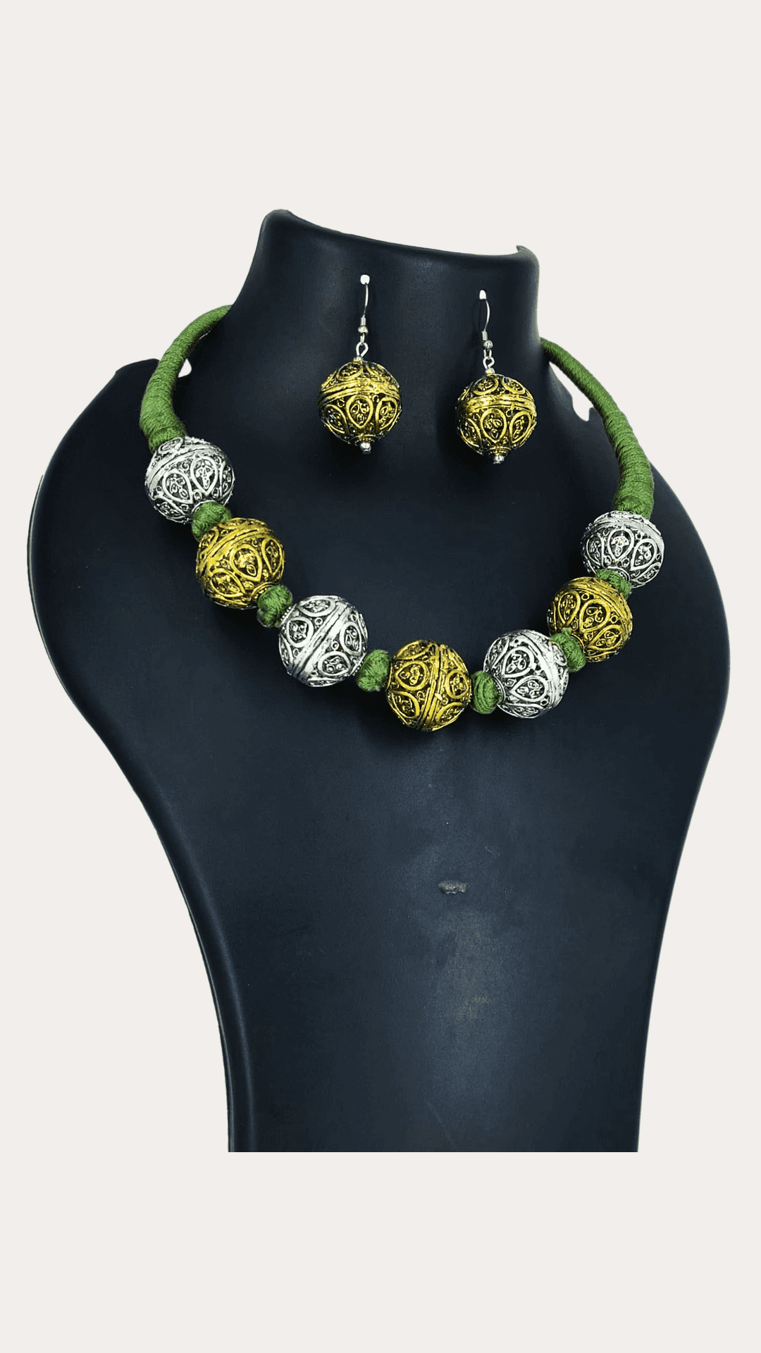 Thread Coller Necklace Set With Antique Silver Ball