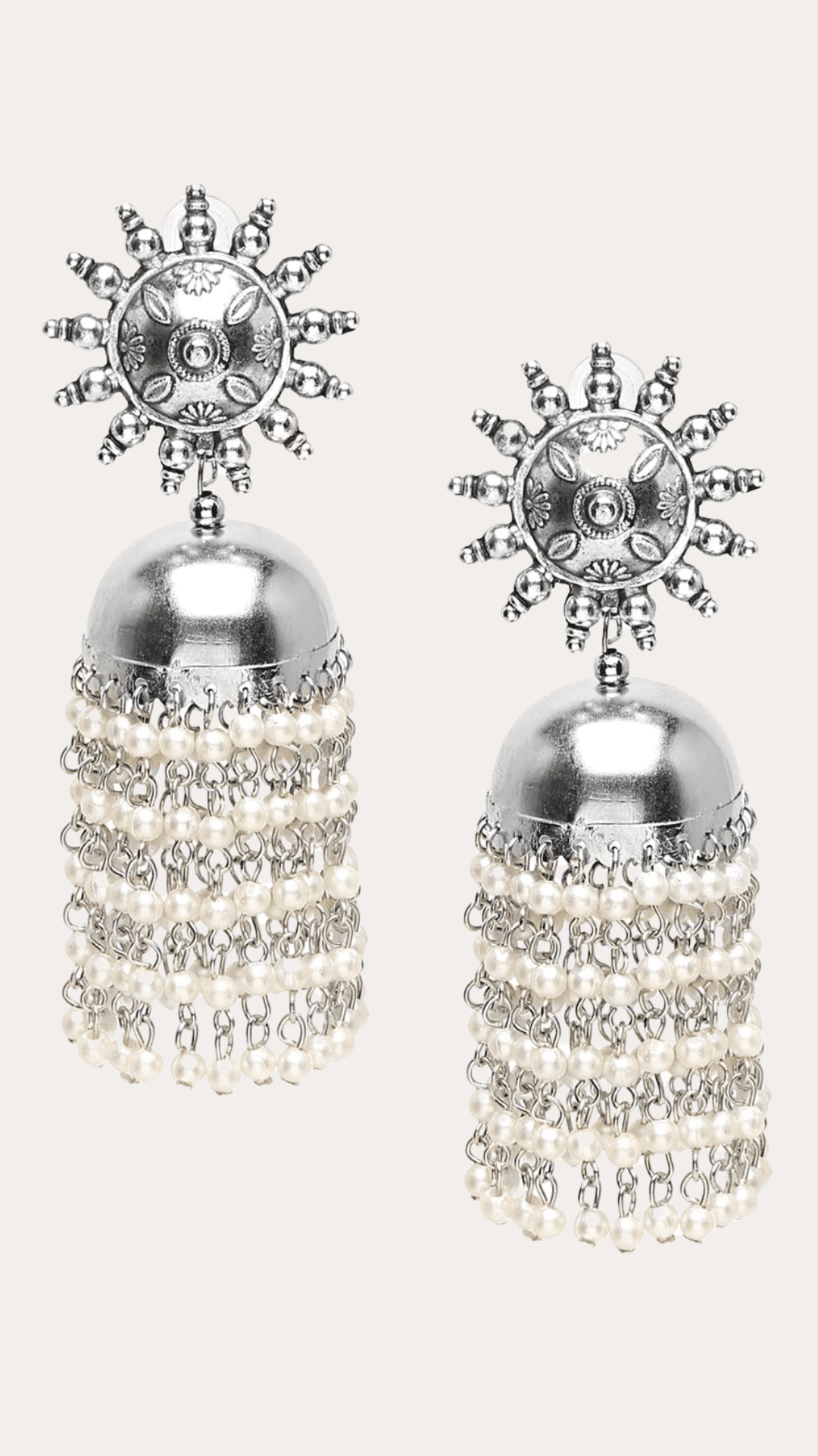 Oxidize Beads Drop Silver Jhumka