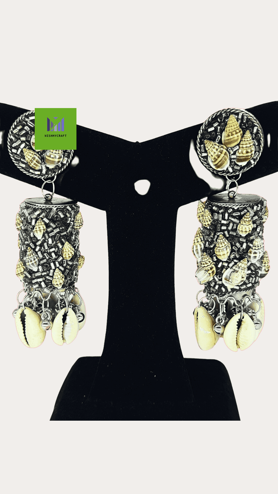 Oxidized With Sea Shell Afghani Black Polish Jhumka