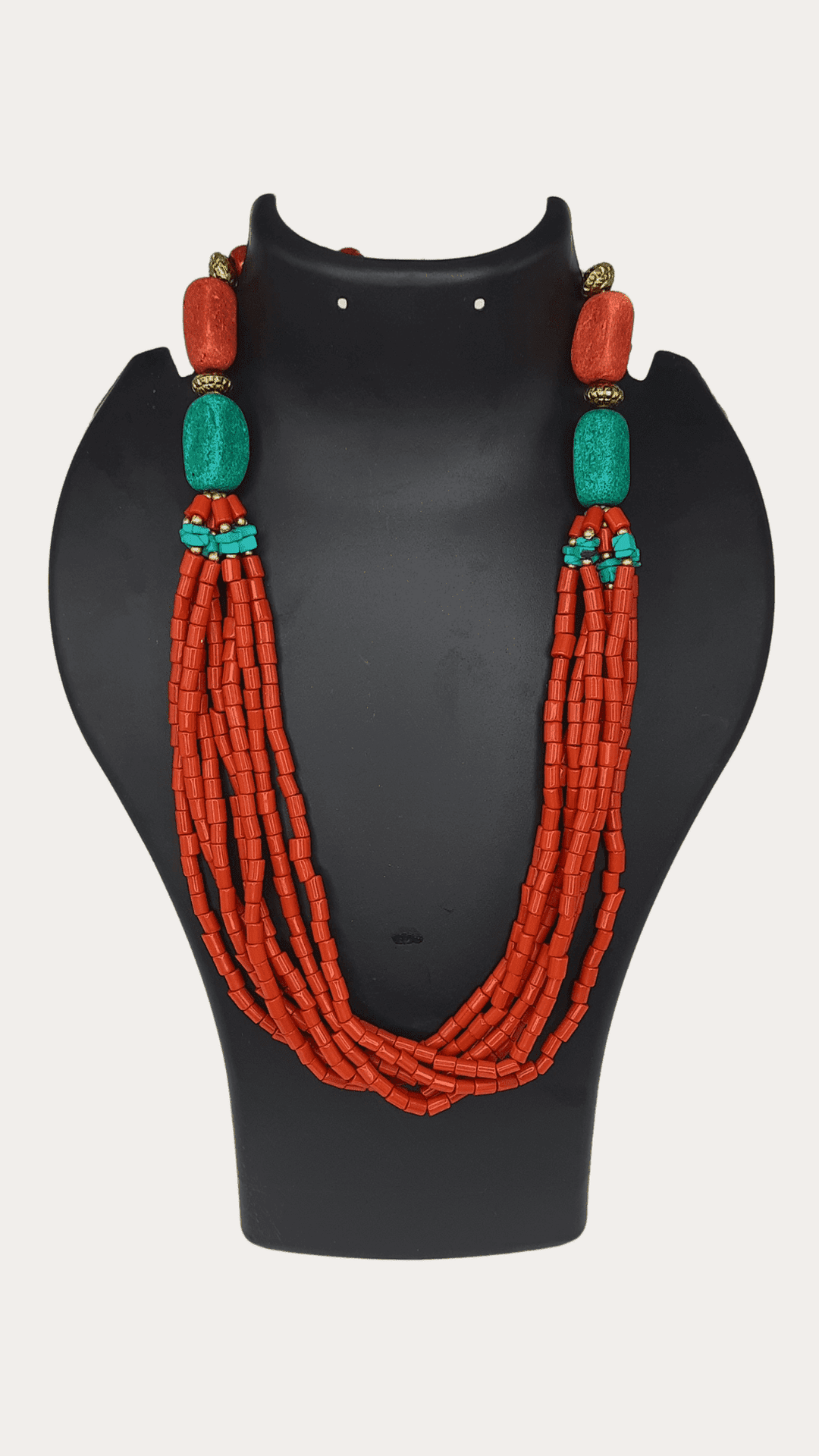 Trib Layered Swag Red Coral Colour Beads Necklace