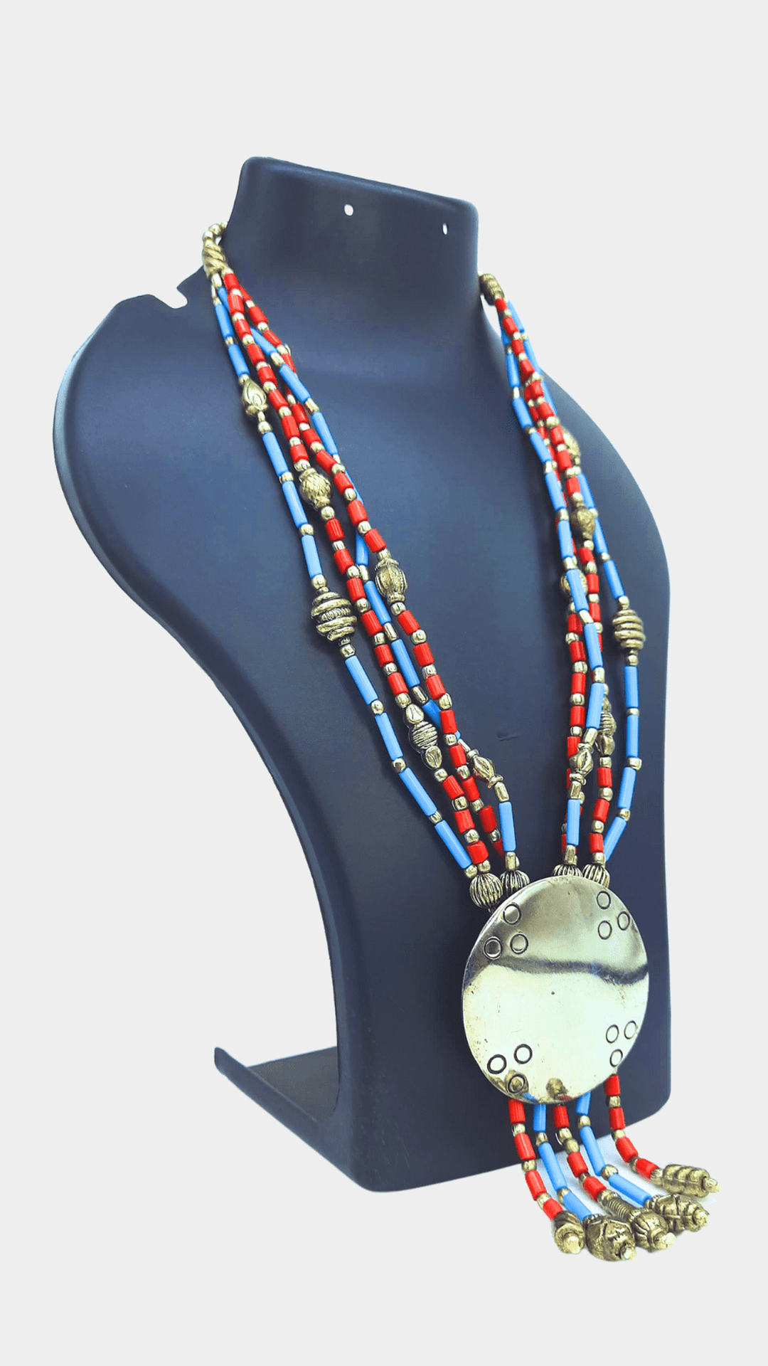 Tibetan Coral, Turquoise, Lapis Lazuli Sterling Silver Necklace With Pendent