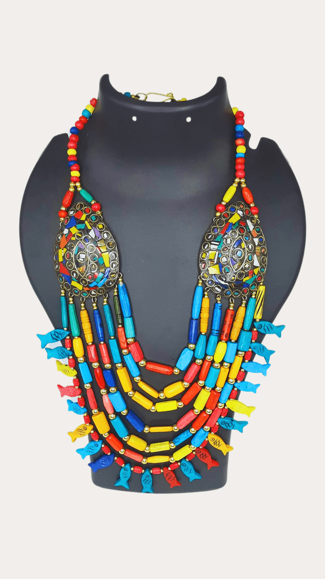 Turquoise Tibeti Fish Motif Multi Colour Beads Necklace