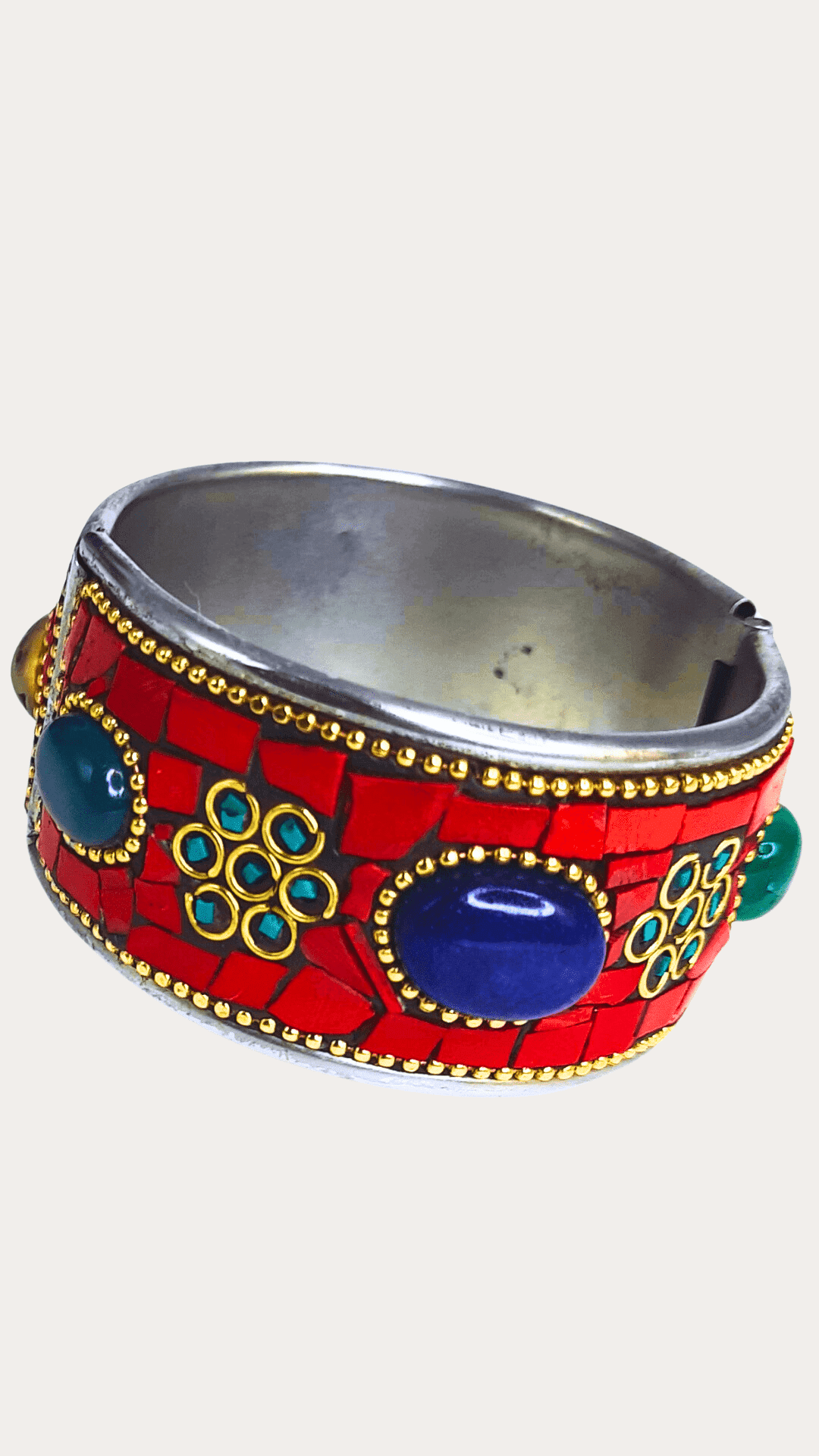 Cardinal Oxidized Silver Color Meenakari Adjustable Bracelet