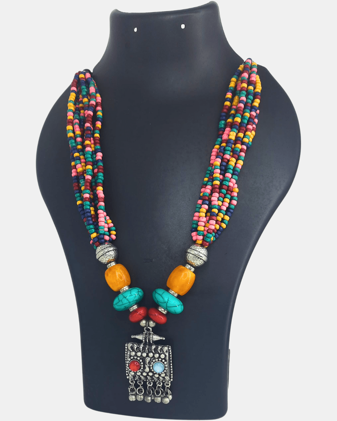 Multi Colour Rainbow Beads With Oxy Pendent Necklace