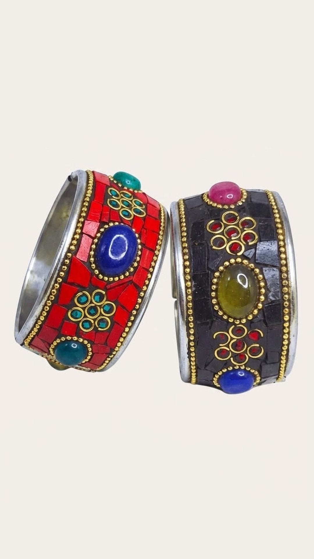 Ethnic Cultural Heritage of Tibetan Artisans Handcrafted Antique Free Size Bangle COMBO