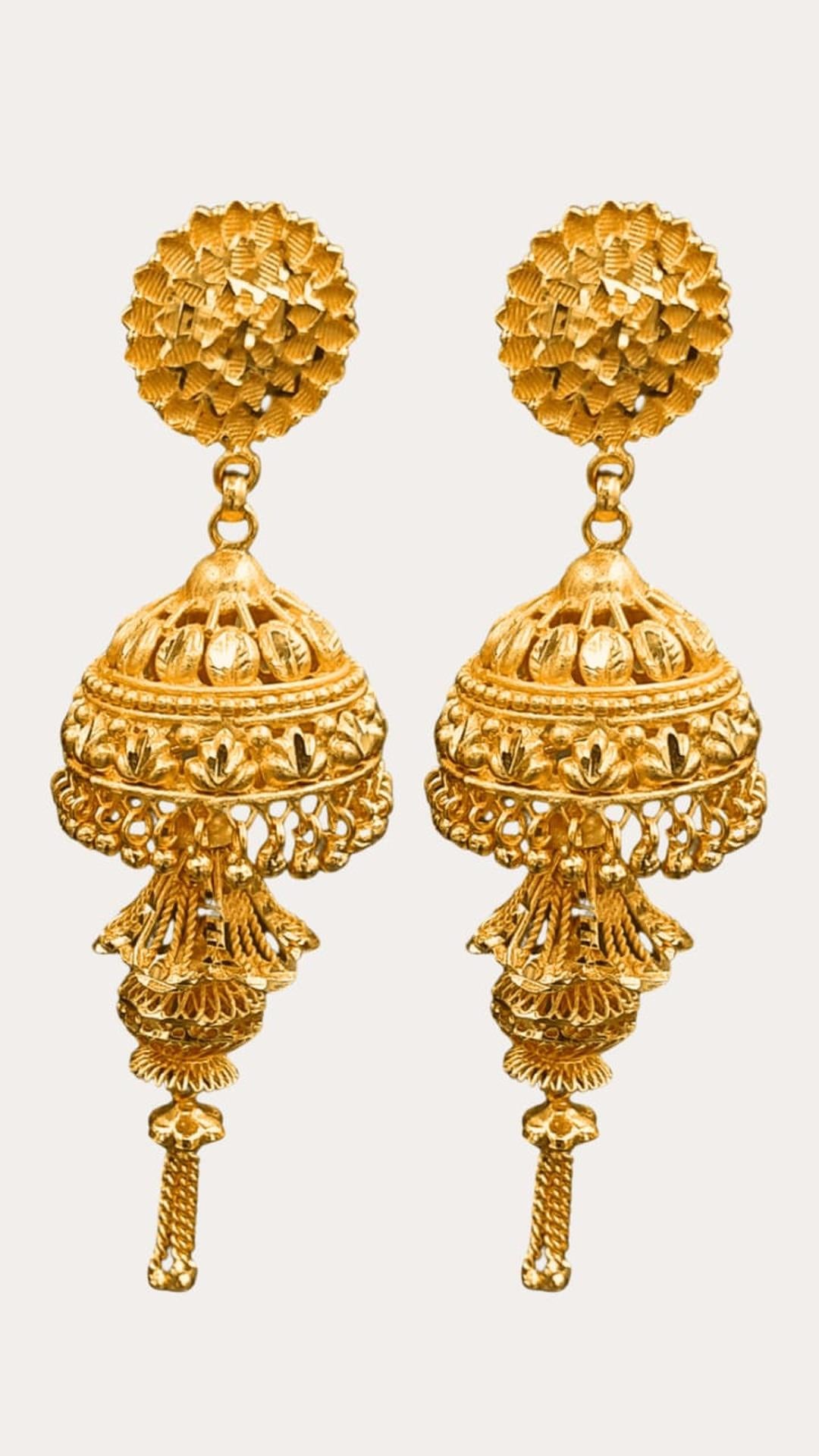 Stylish Ethnic Floral Multiple Layered Gold Plated Long Jhumka