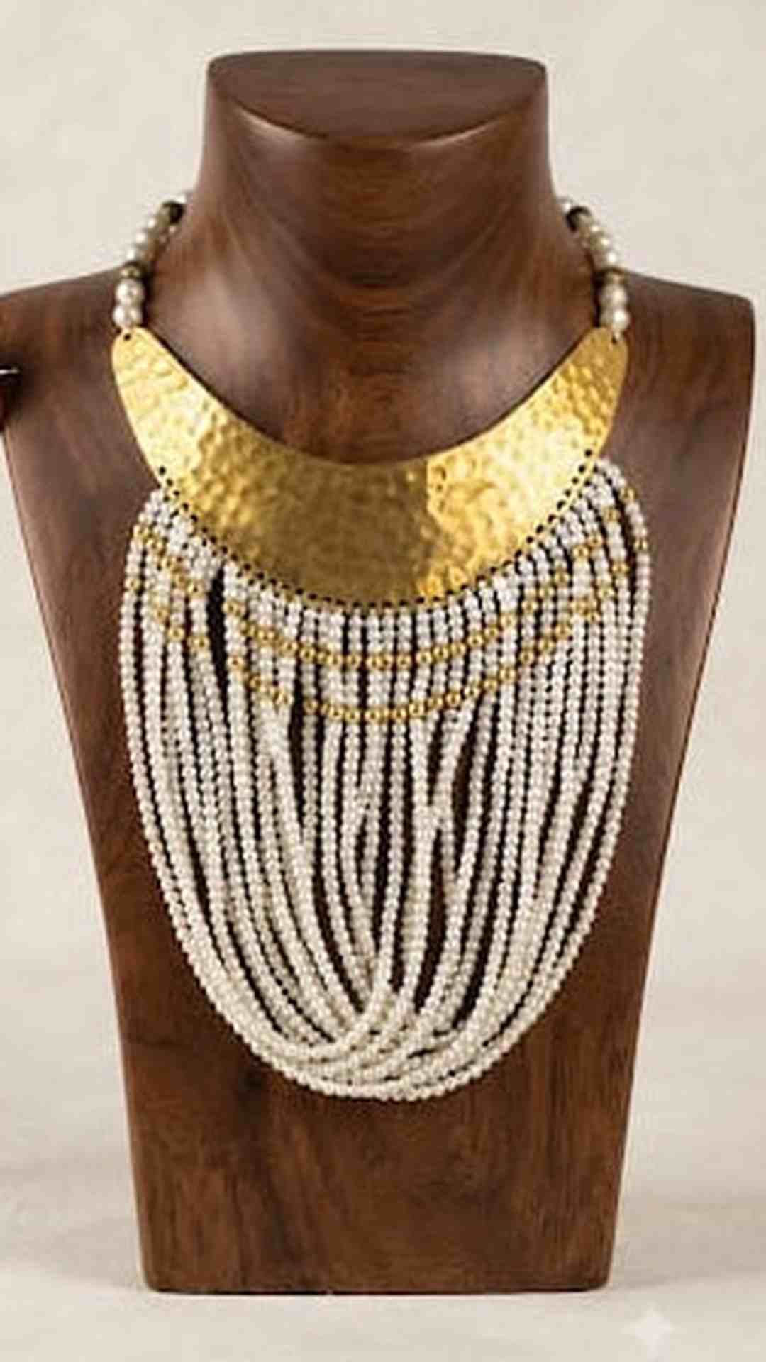 Crescent Bib & Multi-Strand Pearl Necklace